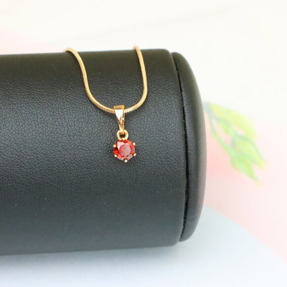 "Tiny Round Red Stone Rose Gold Pendant – Minimalist Design, XPPT1600 - Picture 5 of 13
